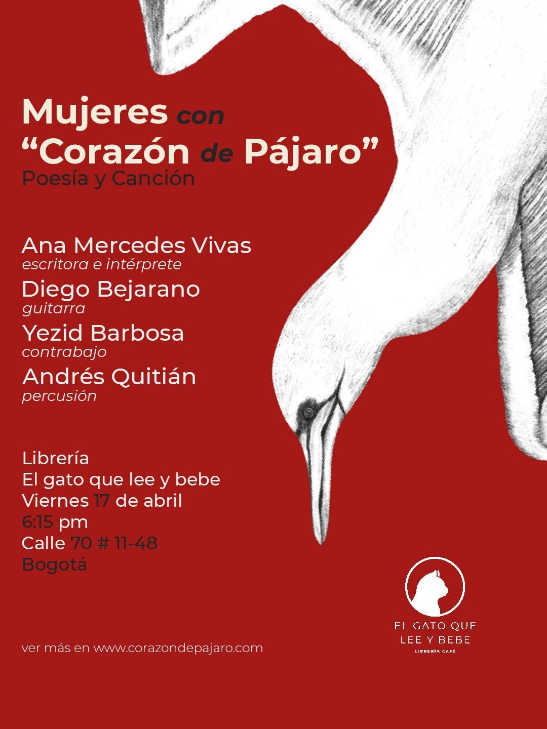 El Gato que Lee y Bebe- Mujeres con Corazón de Pájaro, Ana M. Vivas, Andres Quitian, Yesid Barboza y Diego Bejarano